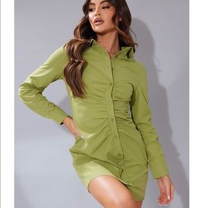 Green casual summer ruched & pleated dress